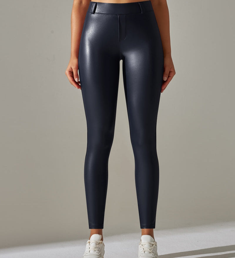 PU leather Pants High Waist Tight Sports Yoga Pants Slim