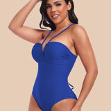 Sexy Strappy Triangle V-shaped Halter Neck One-piece Body Shaping Swimsuit