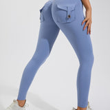 Peach Hip Fitness Leggings with Cargo Pockets