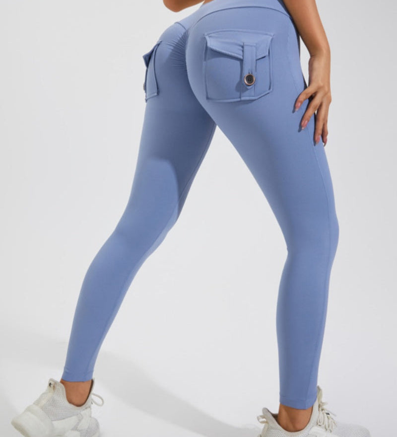 Peach Hip Fitness Leggings with Cargo Pockets