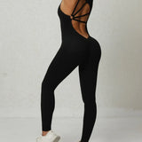 Women's Beautiful Back Sleeveless Elastic Tights Jumpsuit