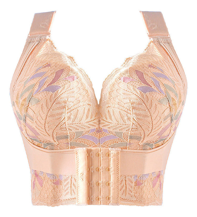 Women Side Support Longline Corset Wire-free Push Up Bra Adjustable Wide Straps