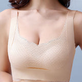 Seamless Fixed Full Cup Bra Ultra-thin Sexy Lace Push Up Wave Trim Bralette