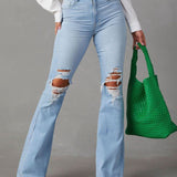 High Waist Ripped Jeans Women Street Style Flared Pants