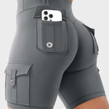 High Waist Butt Lifting Workout Biker Shorts with Multi Cargo Pockets