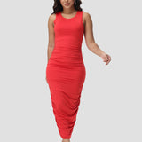 Sexy Ruched Sleeveless Basic Bodycon Maxi Dress