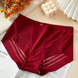 Women's Sexy Seamless Hollow Stripe Mesh Underwear Mid Waist Thong Shaping Briefs