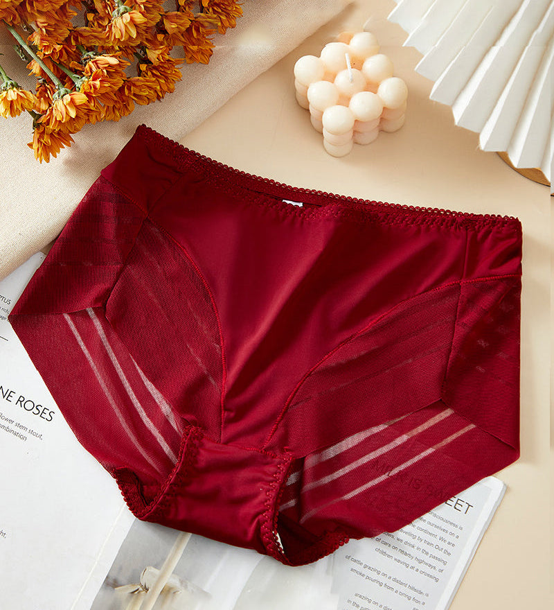Women's Sexy Seamless Hollow Stripe Mesh Underwear Mid Waist Thong Shaping Briefs