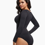 Seamless Crew Neck Long Sleeve Corset Bodysuit Tops Stretch Triangle Jumpsuit
