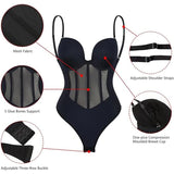 Sexy Mesh Shapewear Corset Backless Thong Bodysuit With Built-in Bra