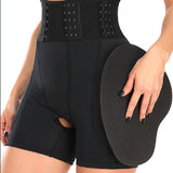 High Waist 9-row Adjustable Buckle Belt Shapewear Shorts With Sponge Pads