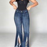 High Waist Slit Fringe Butt Lifting Flare Jeans