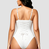 Hourglass Front Zipper Bodysuit with Lace-Up Back
