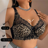 Leopard Print Lace Adjustable Strap Plus Size Support Shapewear Bra