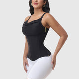 Draped Cowl Neck Side Zipper Adjustable Strap Waist Cincher Shaping Vest