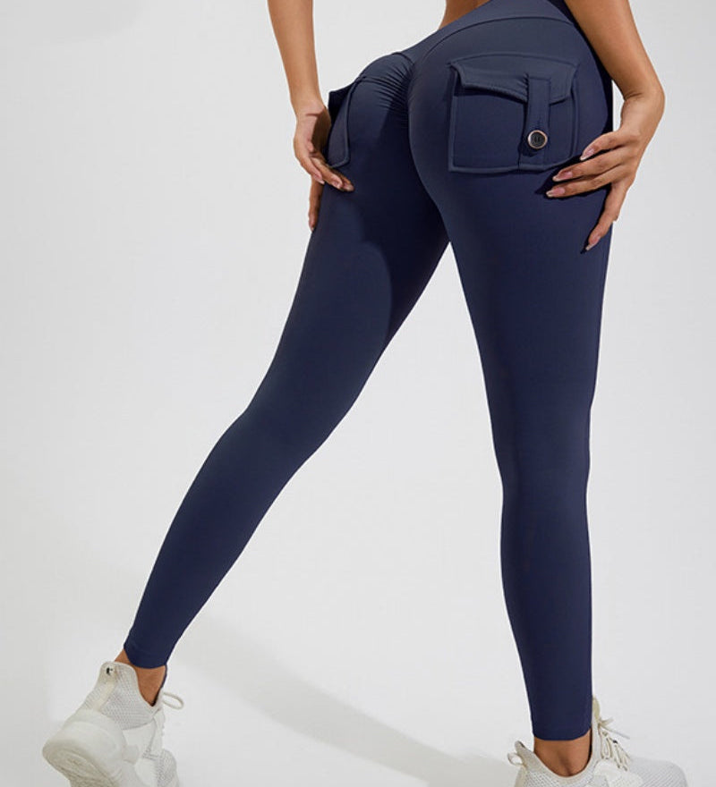 Peach Hip Fitness Leggings with Cargo Pockets