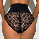 Sexy Lace Solid High Waist Slim Fit Shapewear Thong Tummy Control Panties