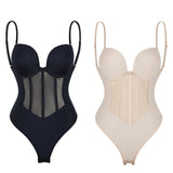 Sexy Mesh Shapewear Corset Backless Thong Bodysuit With Built-in Bra