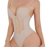 Sexy Mesh Shapewear Corset Backless Thong Bodysuit With Built-in Bra