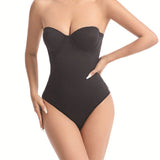 Women's Strapless Built-in Bra X Cross Tummy Control Bodysuit