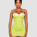 Polka Dot Lace Trim Thin Strap Bodycon Mini Dress