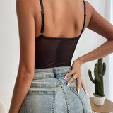 Women's Sexy Lace Patchwork Bodysuit Mesh Bustier Breathable Overbust Shapewear