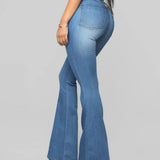 Fashion High Waist Hip Lift Slim Washed Flared Jeans