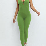 Women's Beautiful Back Sleeveless Elastic Tights Jumpsuit