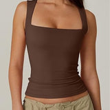 Women's Basic Square Neck Sleeveless Double-Layer Tank Tops Shaping Vest