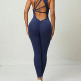 Women's Beautiful Back Sleeveless Elastic Tights Jumpsuit