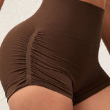 Side Drawstring High Waist Threaded Solid Color Yoga Shorts