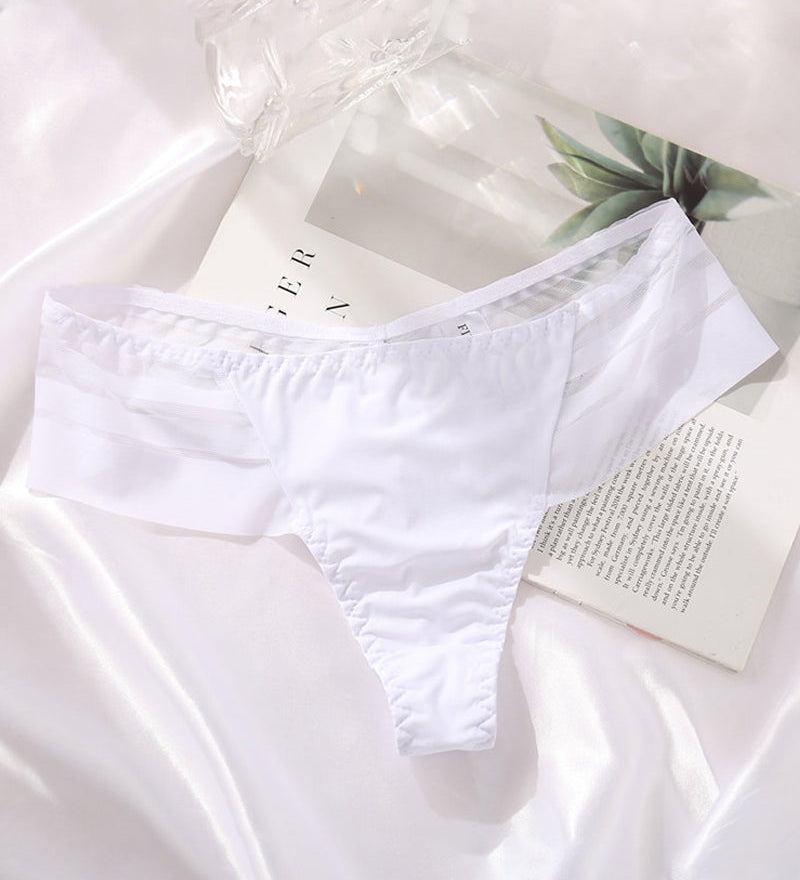 Women's Sexy Striped Ice Silk Panties Seamless Low Waist Breathable Thong