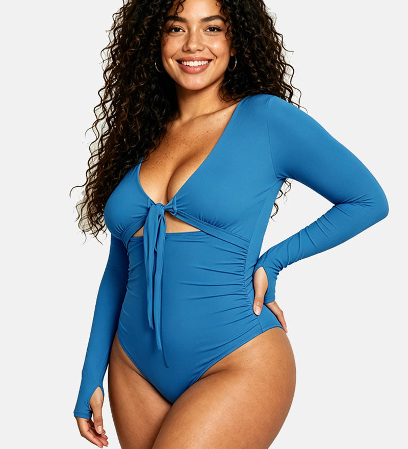 Sorelyne® Blue Long Sleeve Built In Shapewear Tummy Cotrol Girdle Swimsuit