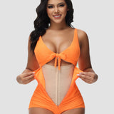 Women's Tummy Control Swimsuit Cutout Tie Knot Front Push Up Shapewear Bathing Suit