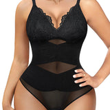 Women's Tummy Control V Neck Thong Bodysuit Corset Sculpting Lace Camisoles Shapewear