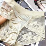 High-End Satin Light Luxury Lace High-Waisted Belly Pants