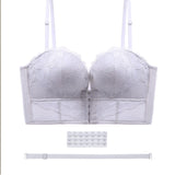 Front And Back Closure Strapless Push-up 7 Row Buckles Bra Non-slip Lace Brassiere