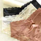 Women's mesh splicing lace edge heart pattern mid-high waist panties