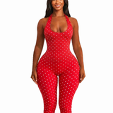 Halter Tie Open Back Polka Dot  Slim Waist Capri Jumpsuit
