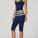 Two Piece Workout Set Halter Cami Crop Top with Capri Leggings