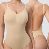 Seamless Deep Open Back  Adjustable Strap Tummy Control Thong Shapewear Bodysuit