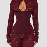 Lace Corset Long-sleeved Hourglass Jumpsuit