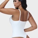 V Neck Lace Thong Bodysuit Adjustable Straps Waist Cinching Shapewear