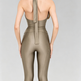 Halter Tie Wrap V Neck Top Capri Leggings Two Piece Workout Set