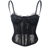 Women's Lace See-through Push Up Corset Bustiers Tops Boned Suspender Sexy Crop Tops
