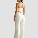 2 Piece Braided Trim Two Piece Outfit with Flared Trousers