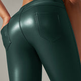 PU leather Pants High Waist Tight Sports Yoga Pants Slim