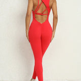 Women's Beautiful Back Sleeveless Elastic Tights Jumpsuit