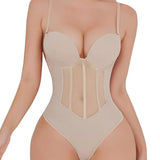 Sexy Mesh Shapewear Corset Backless Thong Bodysuit With Built-in Bra