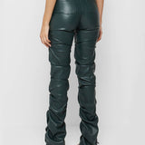 PU Leather Personalized Pleated Flared Pants